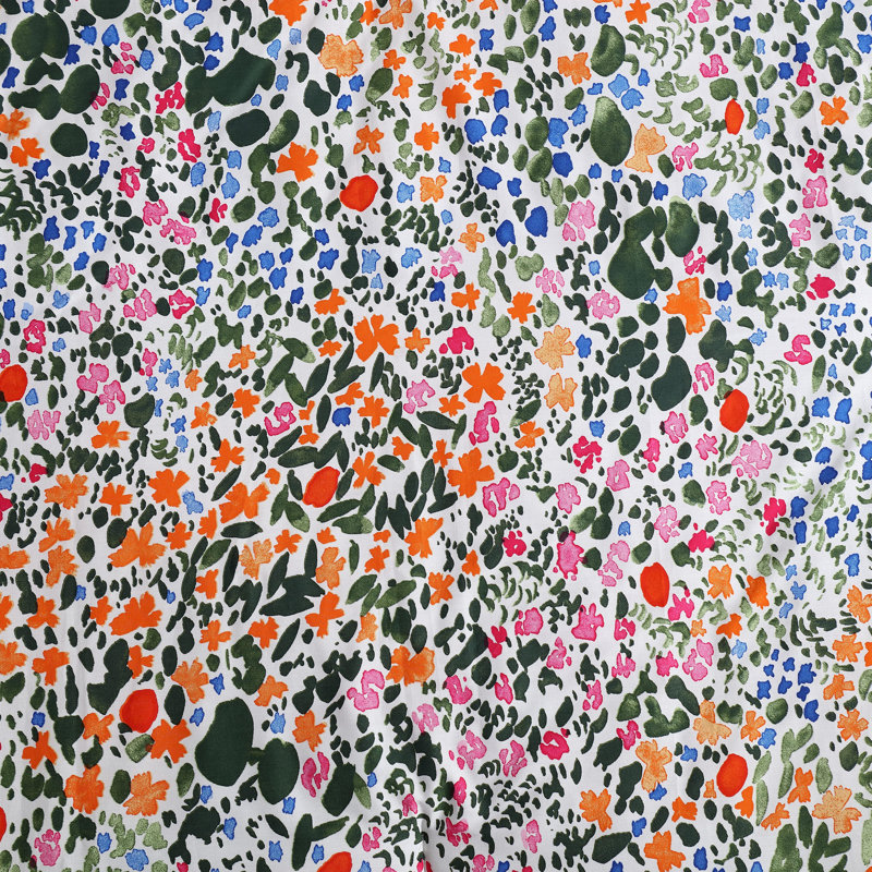 Marimekko Rantaniitty Cotton Orange Duvet Cover Set, King Duvet Cover + 2 King Shams, Orange Floral
