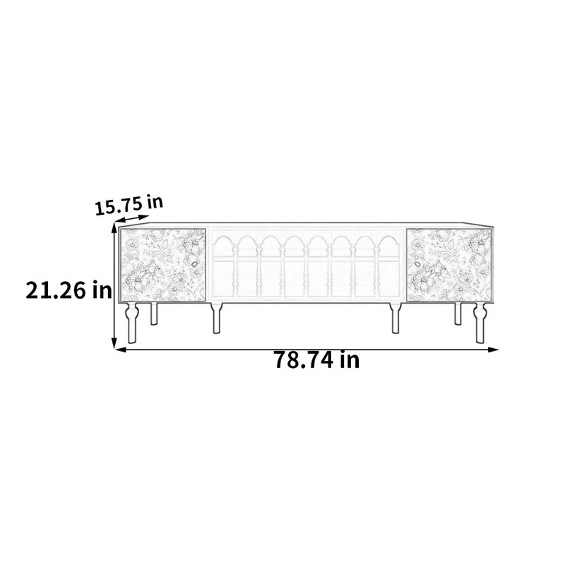 Meuble télé avec rangement peint français rétro, H 21,26 po x P 15,75 po x l 78,74 po, Blanc / naturel