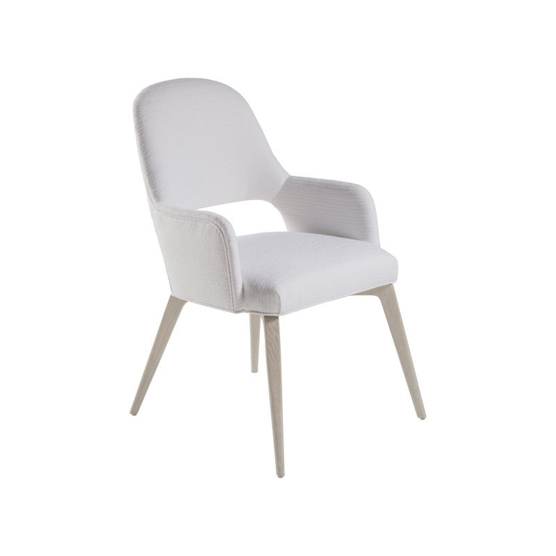 White Upholstered Mid Century Modern Wood Arm Chair