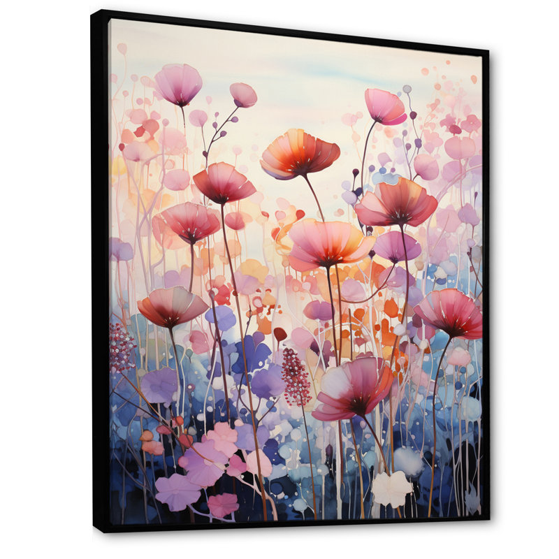 Humna «Mauve Botanical Whispers IV», reproduction sur toile, H 32 po x l 24 po x P 1 po, Cadre flottant noir