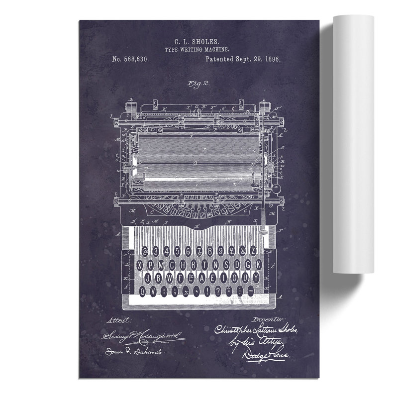 Typewriter Patent Dark - Frameless Print, 59cm H x 42cm W x 0.1cm D