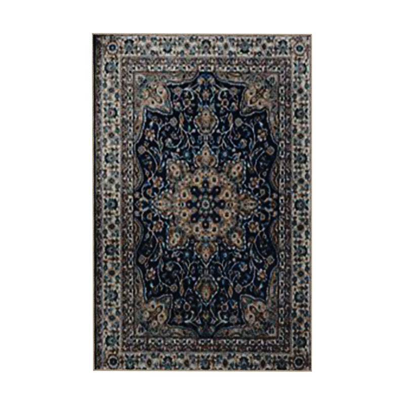 Tapis décoratif bohémien à motif traditionnel bleu marine et beige, Sous-tapis rectangulaire 3 pi 11 po x 5 pi 11 po i