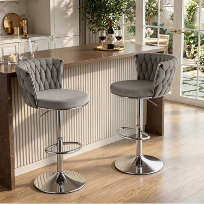 Ensemble de 2 tabourets de bar, chaises de bar rembourrées en velours avec pieds, dossiers et tabourets de bar en métal noir, chaise de bar moderne pour îlot de cuisine, salle à manger