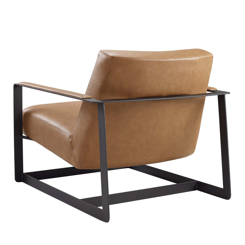 Tan Faux Leather Barrel Accent Chair with Metal Frame