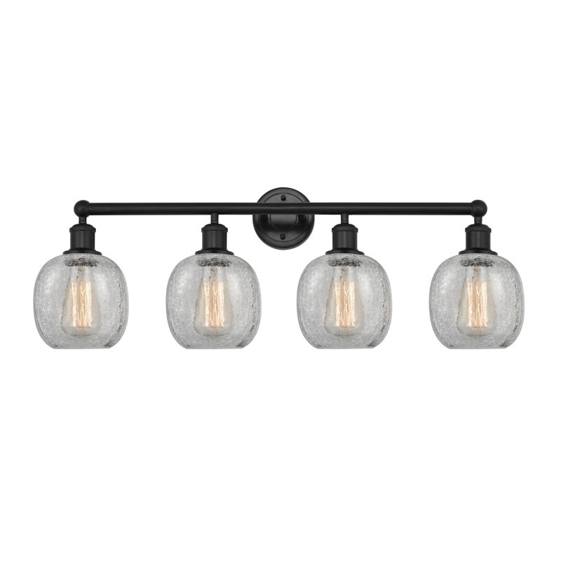 Éclairage pour meuble-lavabo 4 lumières Carlucci, Noir mat, Transparent craquelé