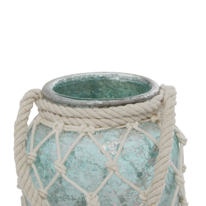 Lanterne de table en verre, Bleu turquoise, H 15 po x l 7 po x P 7 po