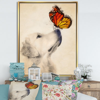 Golden Retriever Dog with Butterfly I - reproduction d'art graphique sur toile