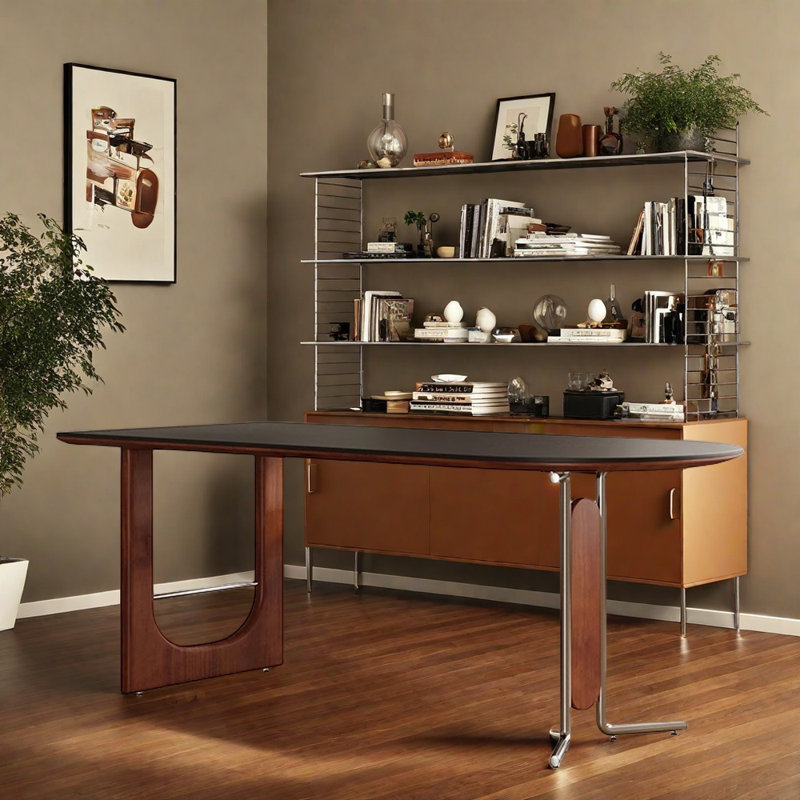 A rectangular retro dining table for home use, 29.52"H x 55.11"L x 31.49"W