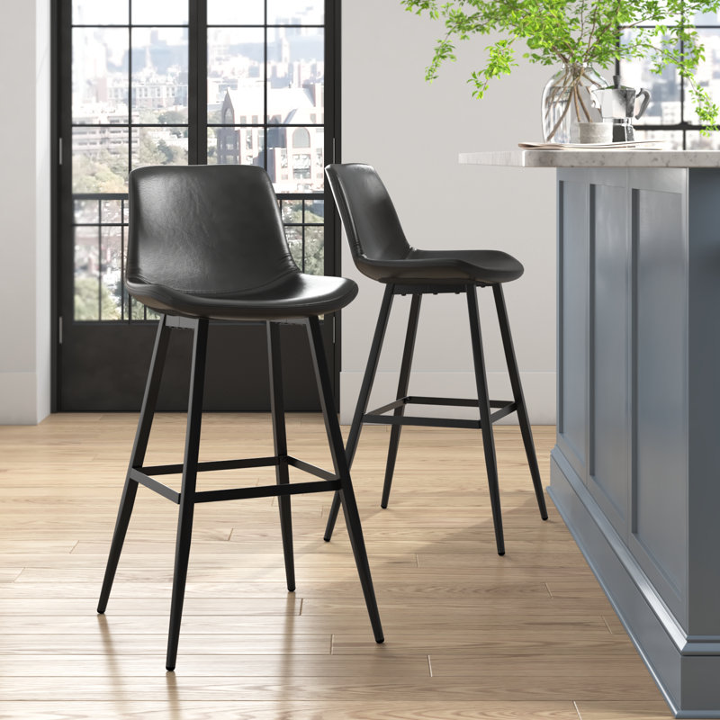 Tabouret de comptoir en faux cuir Macaire, Noir, Tabouret de bar (siège d'une hauteur de 30 po), Noir