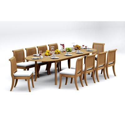 11 Pcs Grade-A Teak Wood Dining Set: 118" Double Extension Oval Table  Giva Armless Chairs #11GV2600