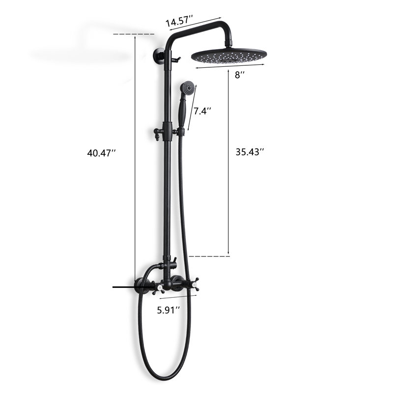 Wall Mounted Matte Black  8 Inch Rain Shower System  Combo With Adjustable Slide Bar And Handheld Shower Sprayer