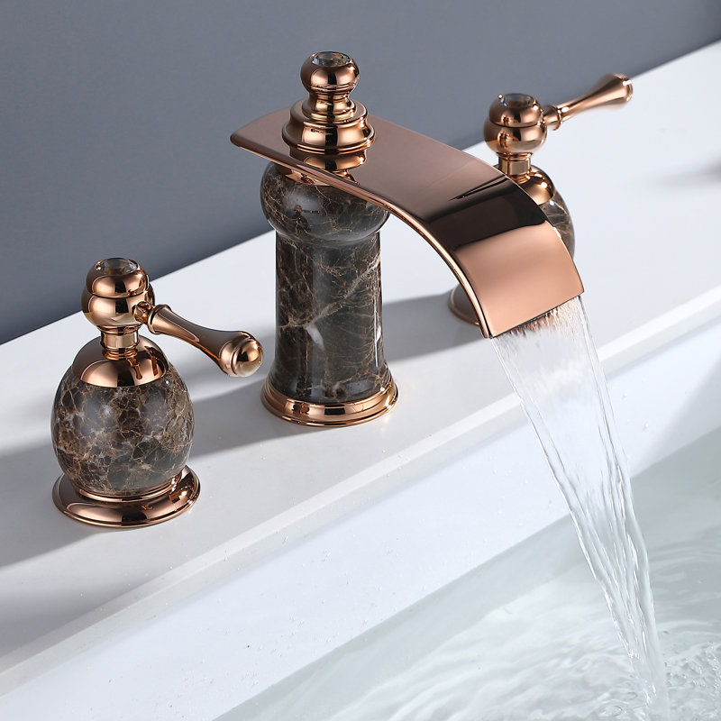 Robinet de salle de bain à large entraxe, Marbre / or rose