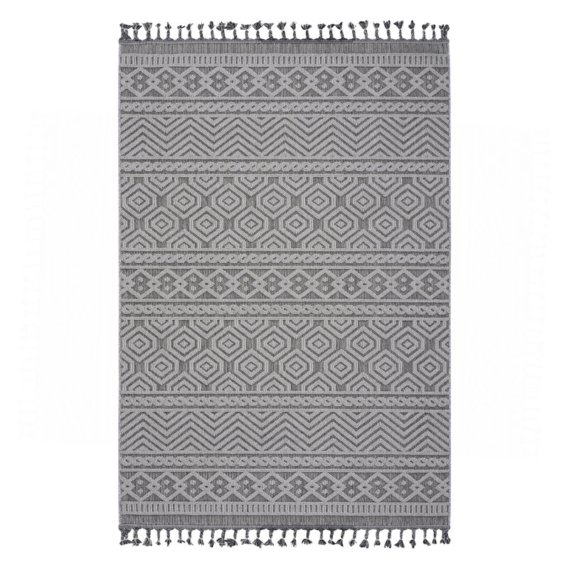 Tapis intérieur / extérieur gris / blanc / géométrique, Rectangle 4 pi x 6 pi 2 po