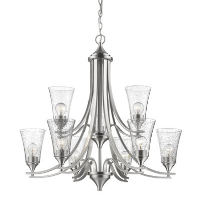Millennium Lighting Natalie 9-light Shaded Tiered Chandelier With Seeded Glass In Satin Nickel