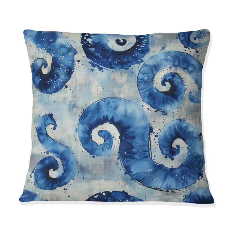 Blue Coastal Seashells I - Coussin décoratif traditionnel chinois, H 16 po x l 16 po