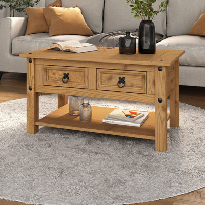 Coffee Table with Storage 2 Drawer Solid