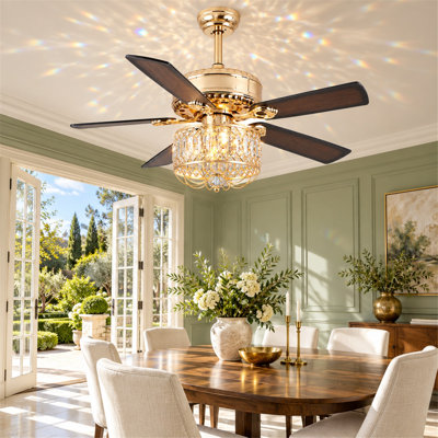 52" Indoor Crystal Ceiling Fan Fandelier With Lights And Remote Control