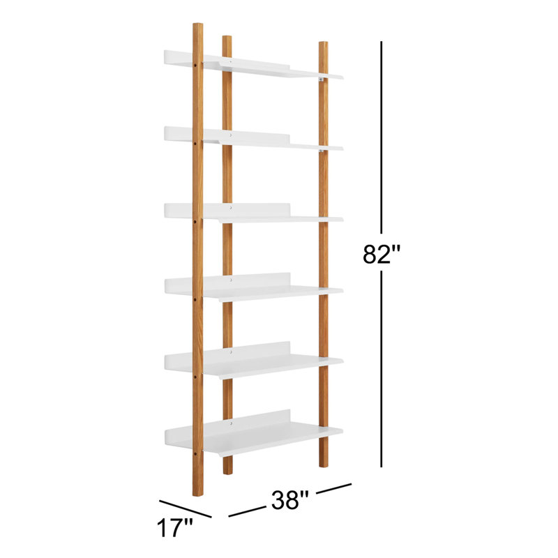 Browser Solid Wood Bookcase, (6 Shelves) 82" H x 38" W x 17" D, White Oak/White