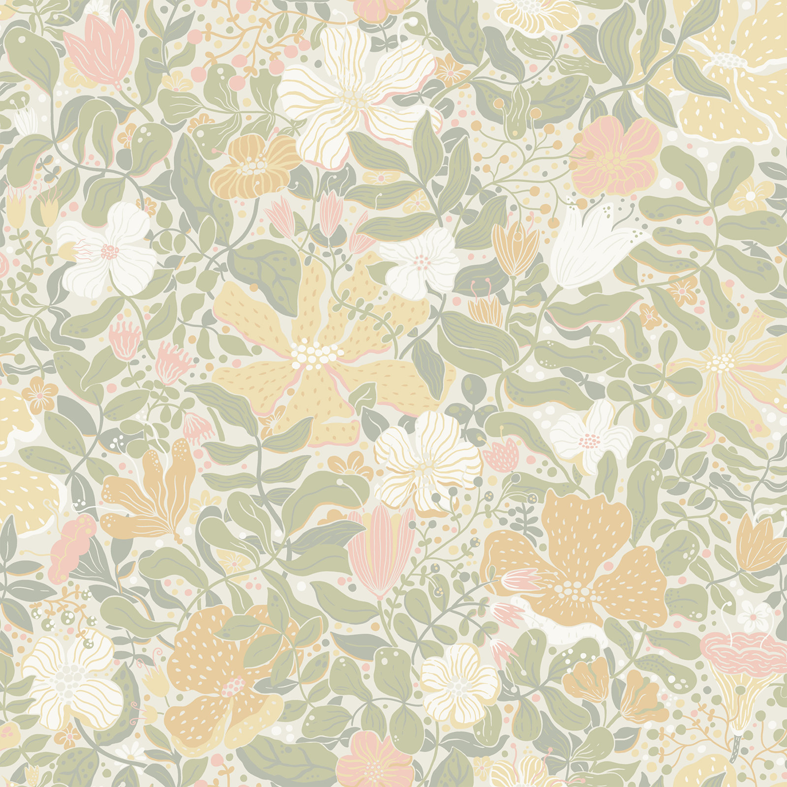 Harriette Floral Wallpaper, Pastel Green