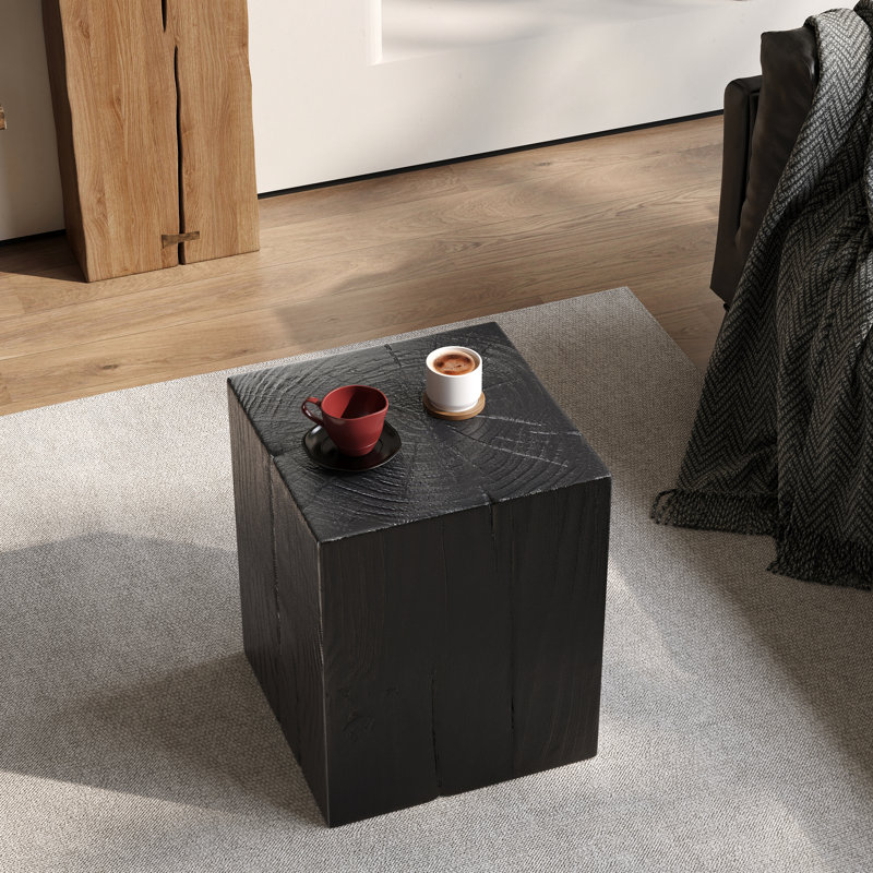Table de bout noire, 14,54 po x 18 po, finition bois, convenant à un décor intérieur ou extérieur d'une hauteur de 18 po, aspect bois vieilli, mélange idéal