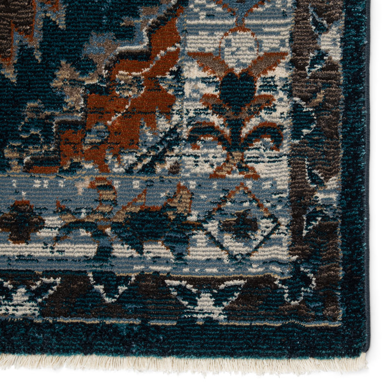 Tapis oriental bleu foncé Pinckney, Rectangle de 5 pi x 7 pi 6 po