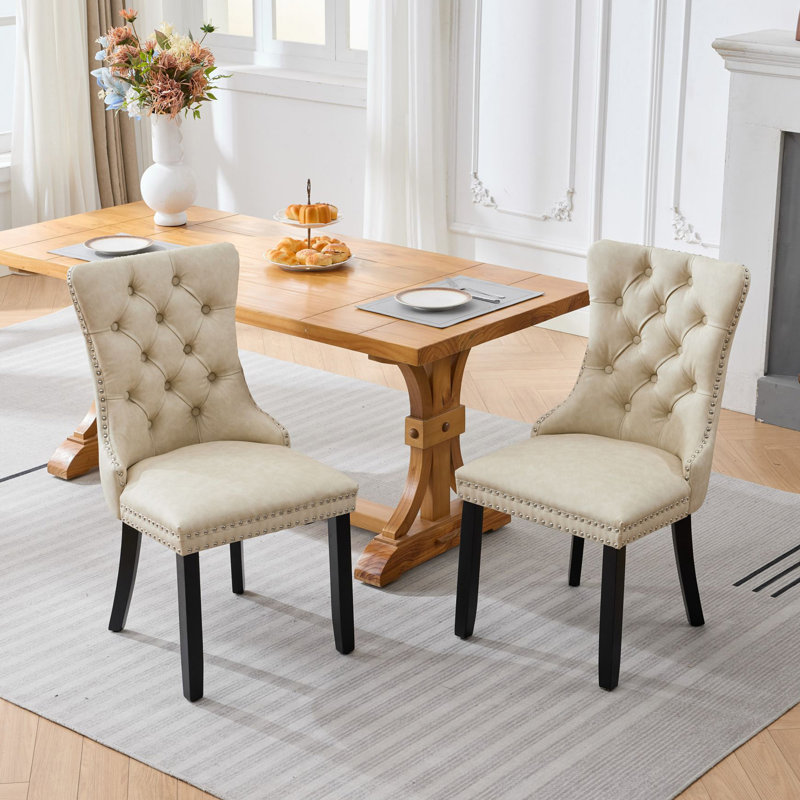 Chaises de salle à manger à dossier haut en bois massif (lot de 2), Beige