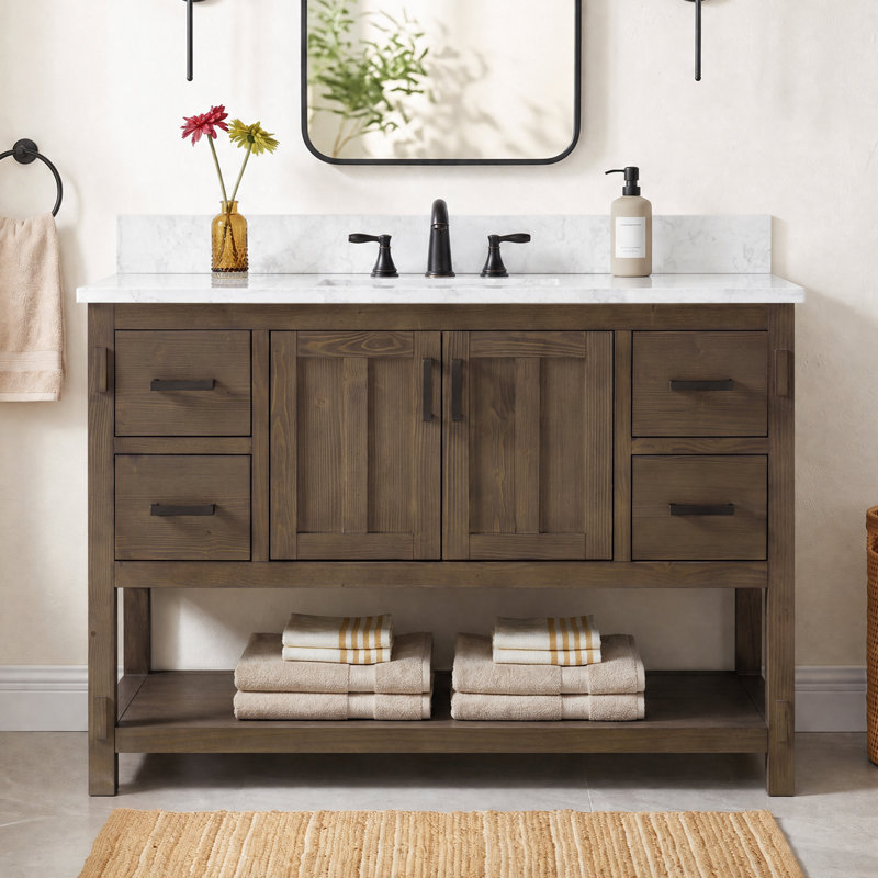 Meuble-lavabo simple autoportant Floyd de 48 po avec comptoir en pierre reconstituée, Cocoa Brown