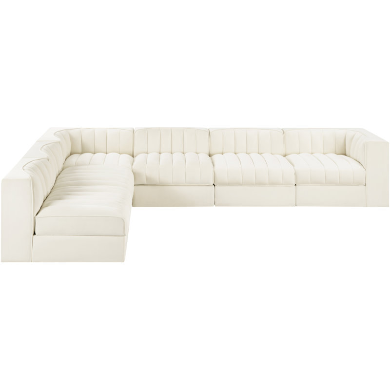 Tissu en velours Demars Performance 6 pièces Canapé modulaire modulaire, Velours crème, 27" H x 126" W x 92" D
