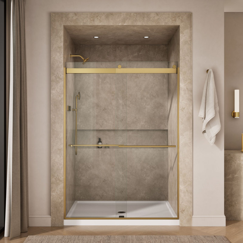 Levity Plus Less Sliding Shower Door, 81-5/8" H x 56-5/8 - 59-5/8" W, With 3/8" Thick Crystal Clear Glass, Bronze