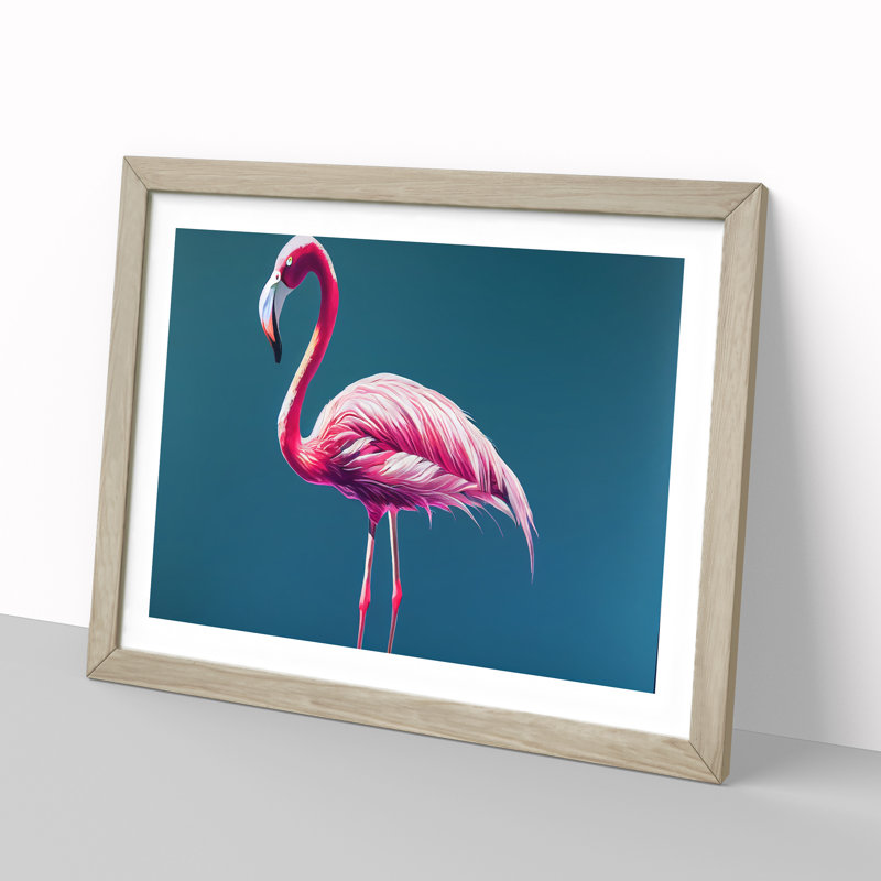 Appealing Flamingo - Single Picture Frame Print, 34cm H x 46cm W, Oak