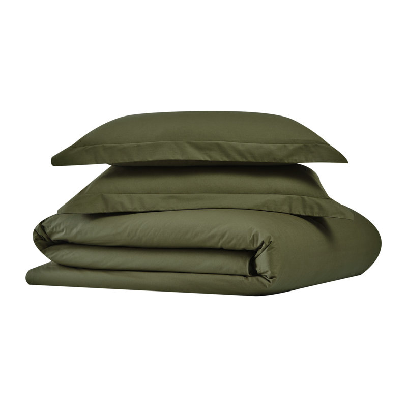 Green Full/Queen Cotton Percale Duvet Cover Set