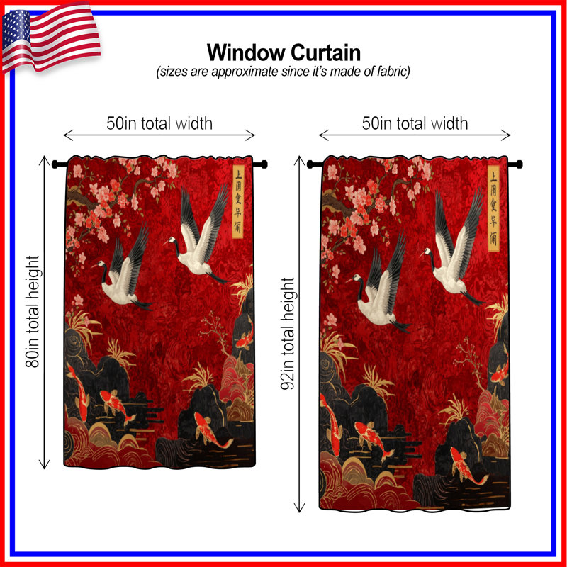 Rideaux Crane Cherry Blossoms Koi, Blocage, 50 po x 80 po - 1 panneau