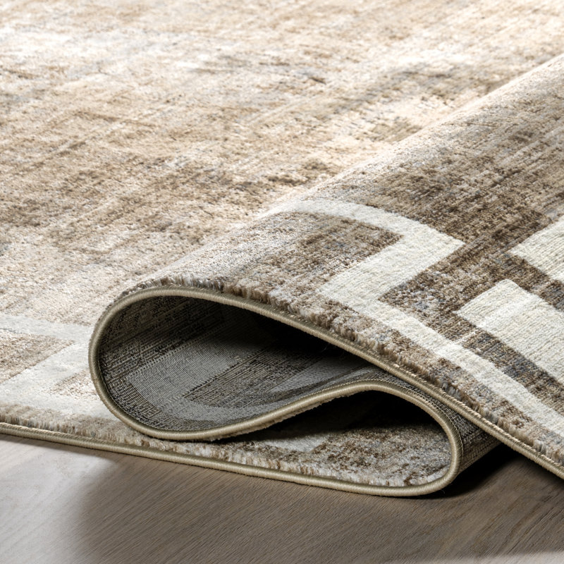 Olvera Beige Geometric Border Synthetic Area Rug, 5' x 7'