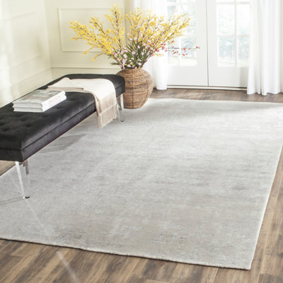 Tyrol Hand Knotted Viscose/Linen/Cotton Solid Color Rug in Gray