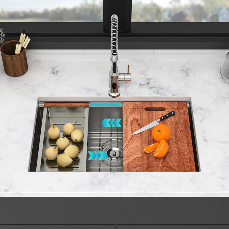 Évier de cuisine encastré à simple cuve 30 * 19 * 9 pouces en acier inoxydable de calibre 16, fonctionnalité de poste de travail, drainage en forme de X, patin pour utilisation silencieuse, paquet avec accessoires