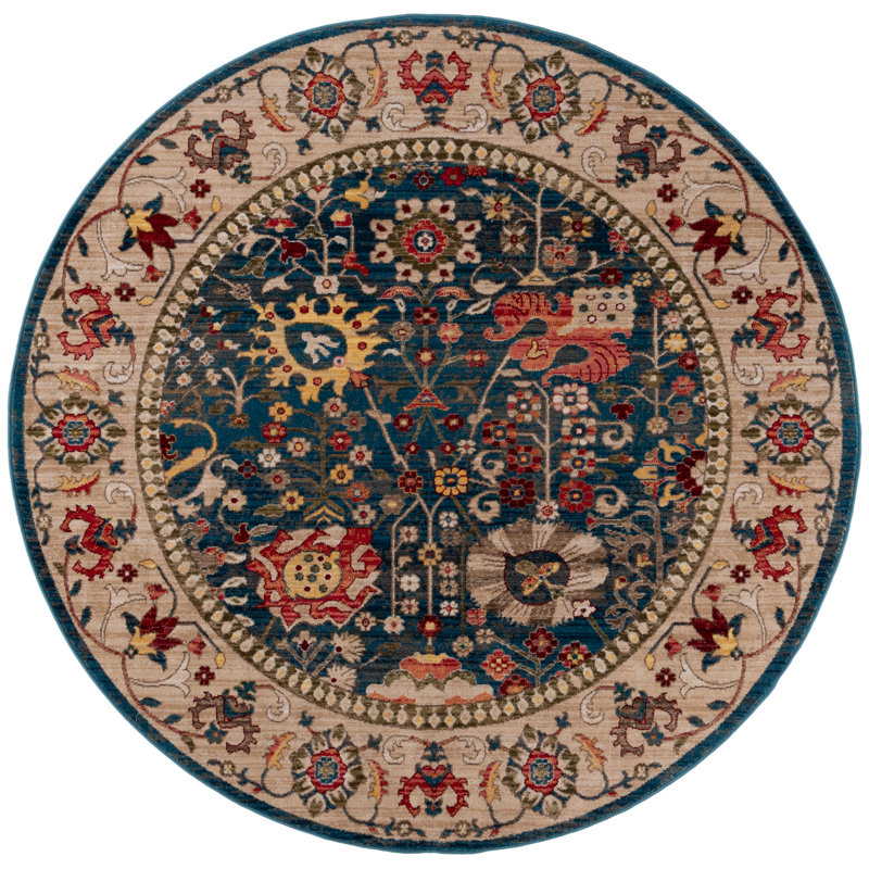 Tapis performance oriental Kurtz, Rond 8 pi, Blue/Tan