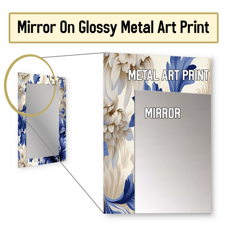 Motif victorien brocart bleu cobalt Kirk - miroir floral, miroir mural décoratif floral, impression d'art en métal