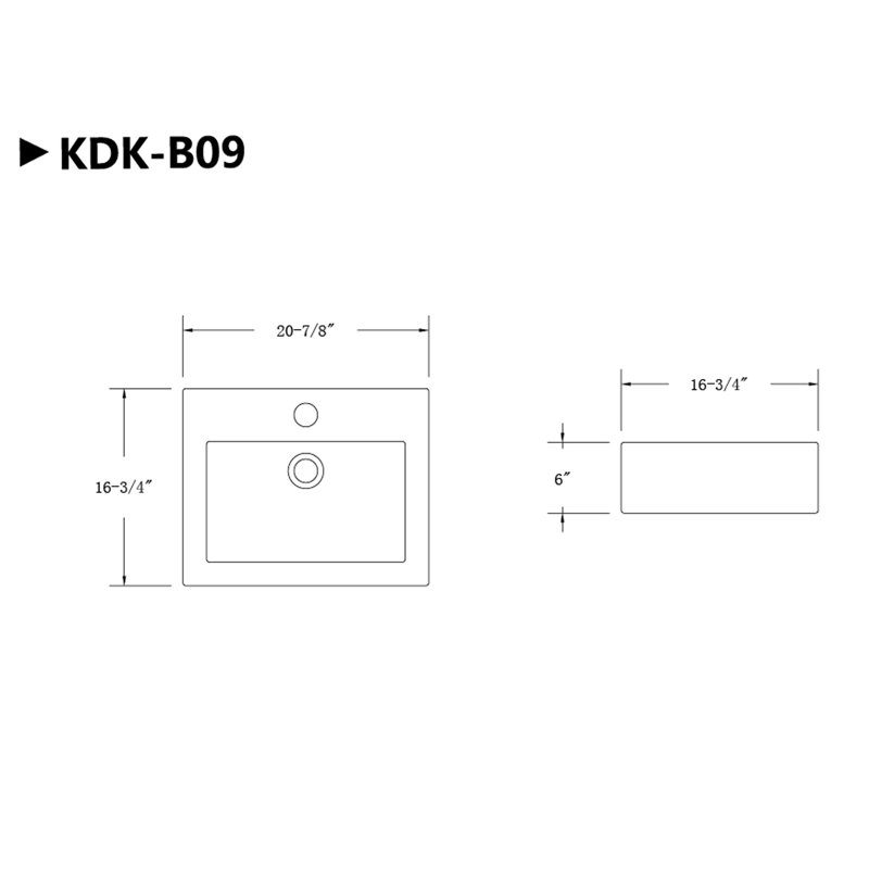 KDK HOME 16.75'' White Vitreous China Rectangular Bathroom Sink with Overflow
