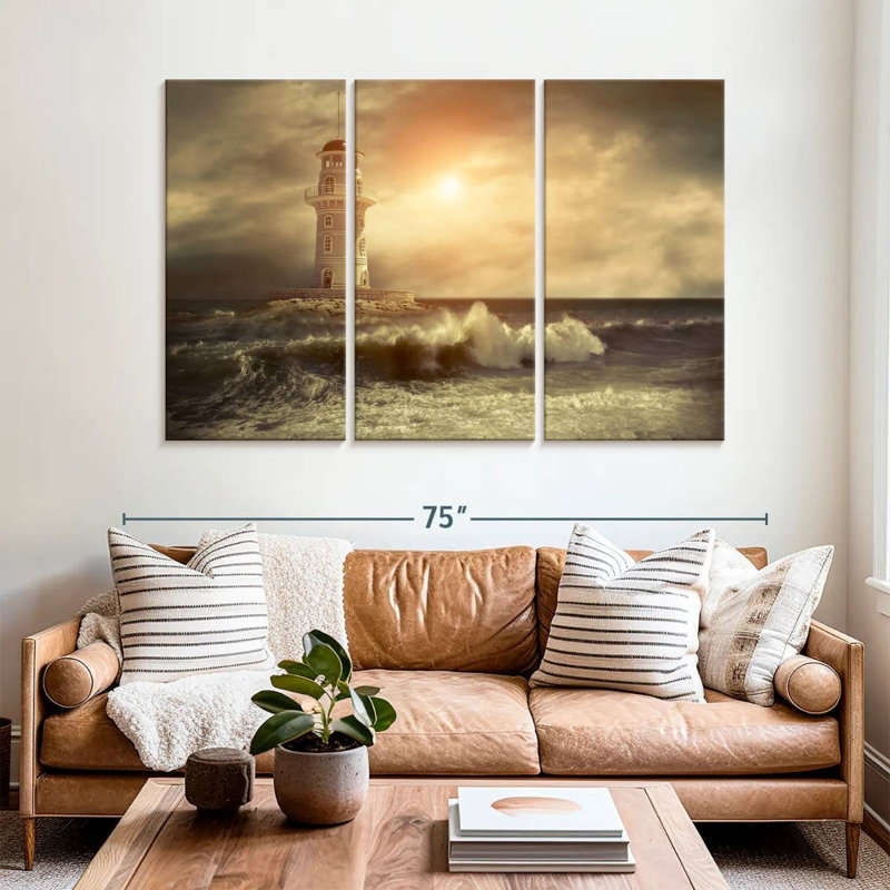 Lighthouse sunset storm Aletra, H 42 po x l 65 po