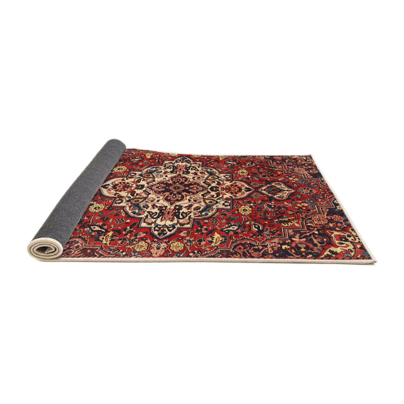 Tapis traditionnel rouge / noir, Rond 7 pi