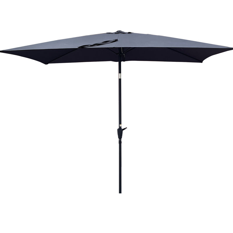 Parasol imperméable d'extérieur 6 x 9 pi avec manivelle et bouton poussoir inclinable sans rabat pour le jardin, Marine