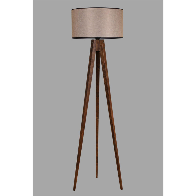 Lampe sur pied élégante avec corps en bois Luro, finition noyer, douille E27 de 60 W | 60,2 po de hauteur, 17,7 po de diamètre du capuchon, 19,7 po de diamètre du pied | Interrupteur marche / arrêt sur câble, peinture électrostatique séchée au four | Éclairage élégant pour la décoration intérieure