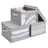 3 Pack Foldable Fabric Bin Set with Lid and Handle