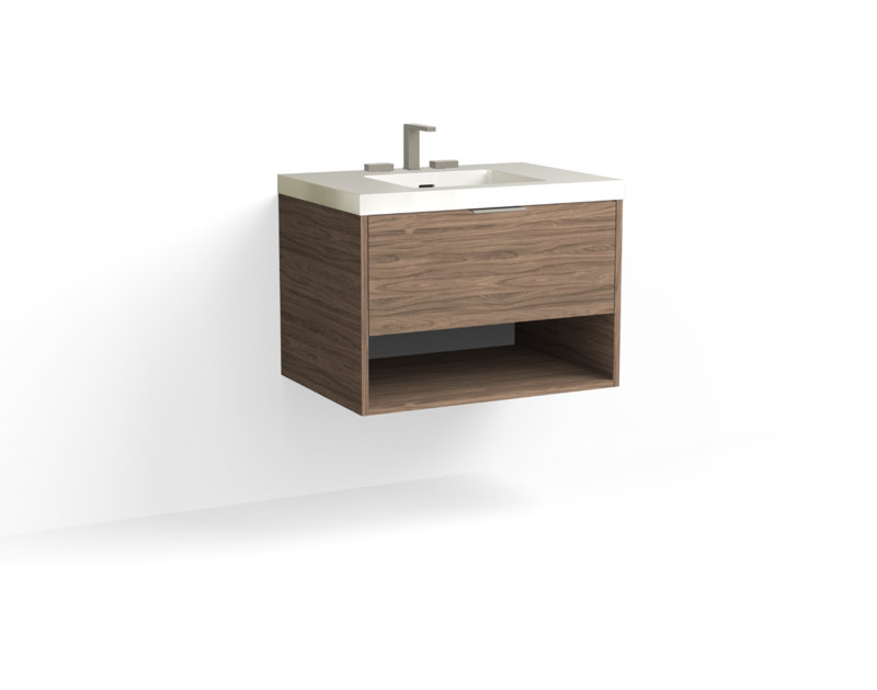 Modo 30" W Wall Mounted Single Bathroom Vanity, Glossy White/8" Widespread, Biondo, Polished Nickel