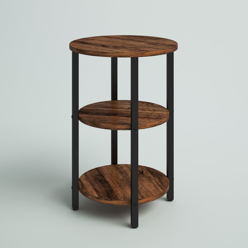 Mauch Round End Table with 3-Tier Storage Shelves, Rustic Brown/Black
