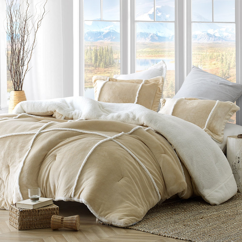 Flannel Baffle Box Stitch Comforter Set, Queen Comforter + 2 Standard Shams