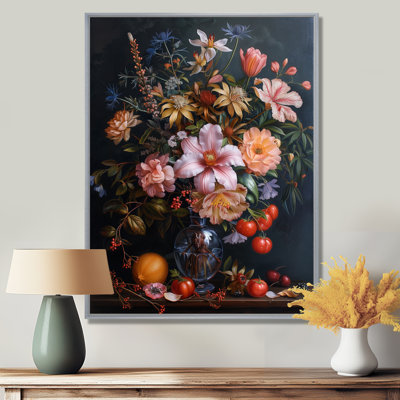 «Pink Grey Botanical Bliss II - Seasonal Flowers», reproduction d'art mural