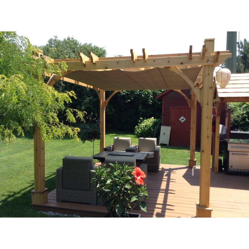 10x10 Cedar Wood Pergola with Flat Canopy