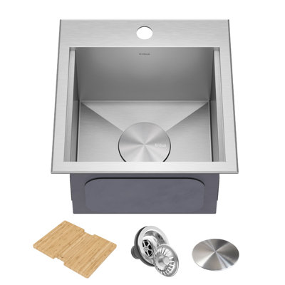KRAUS Kore™ Workstation 17-inch L Undermount 16 Gauge Single Bowl Stainless Steel Bar Kitchen Sink