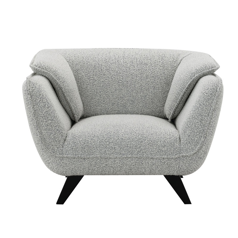 Wood Accent Chair With Tapered Leg Design, Light Gray Boucle